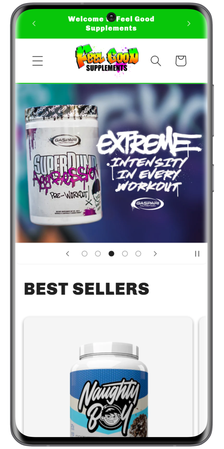 Feel Good Supplements website on mobile