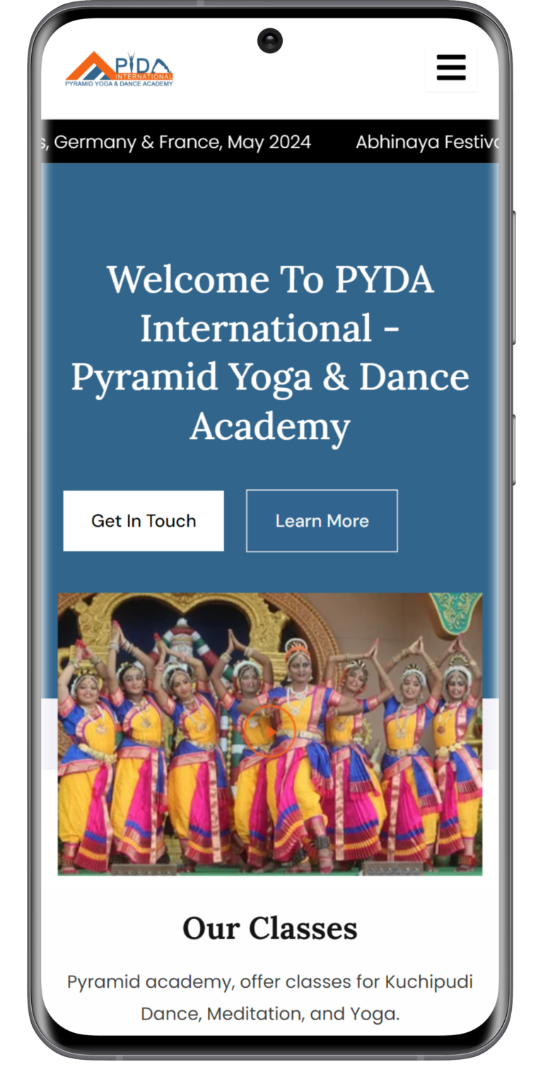 PYDA website on mobile