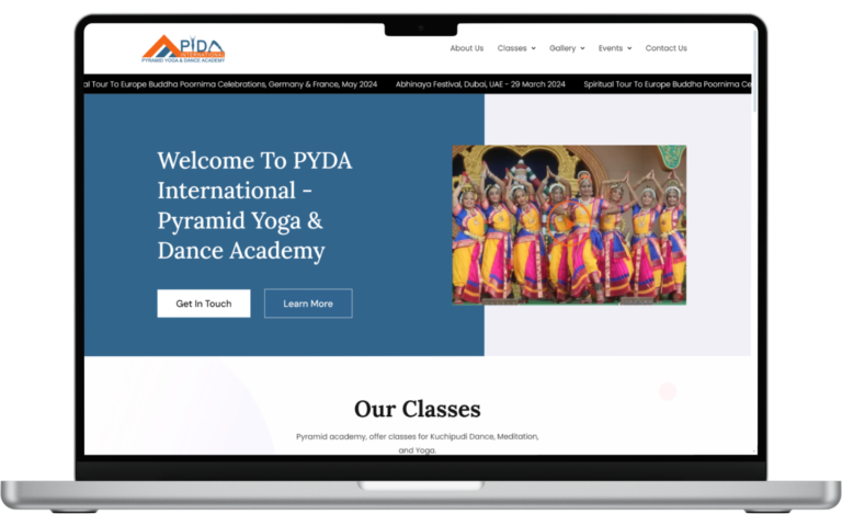 PYDA website on laptop